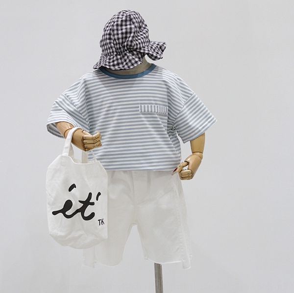 

summer new boys' cotton striped t-shirt small base and medium-sized children loose 2020 new base, Blue