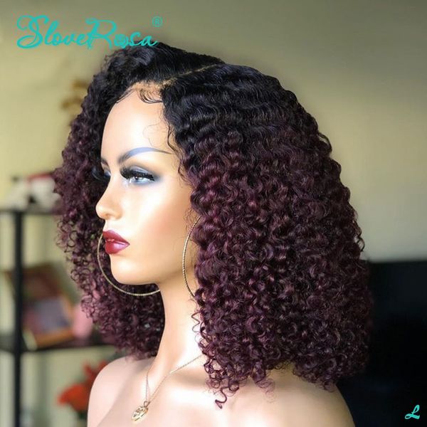 

Ombre Burgundy T1B99J Color 13x4 Human Hair Curly Bob Wigs 150% Density Brazilian Remy Hair For Winter PrePlucked SloveRosa, Ombre color