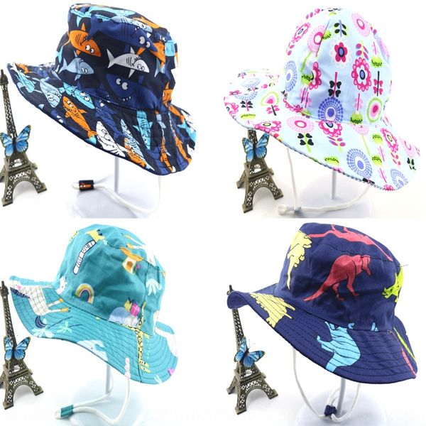 

children's leisure beach sun cartoon cotton refreshing outdoor big edge fisherman baby bucket bucket hat basin hat, Blue;gray