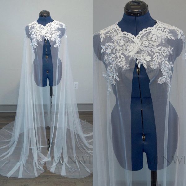 Menteau Tasarımcı Ceket Palto Kadınlar Beyaz Wrap Sweep Uzunluğu Kadınlar Düğün Robe Dantel Aplike Gelin Cloak