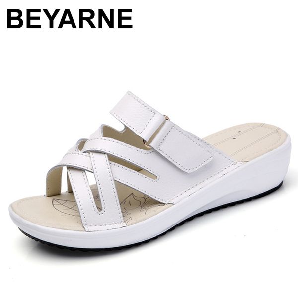 

beyarnegenuine leather women's platform sandals open toe light soft women flat slides casual woman corss tie summer shoese778, Black