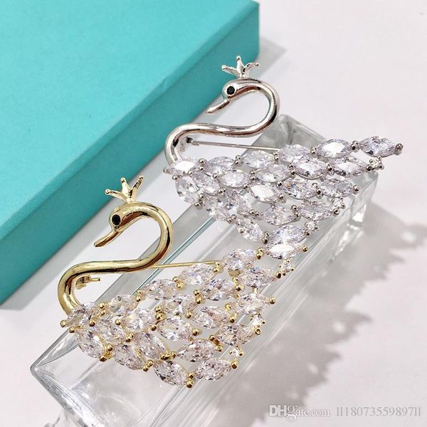 

luxury fashionable and all-around zircon inlaid light face swan brooch pins lapel pins for women suit accessories, Gray