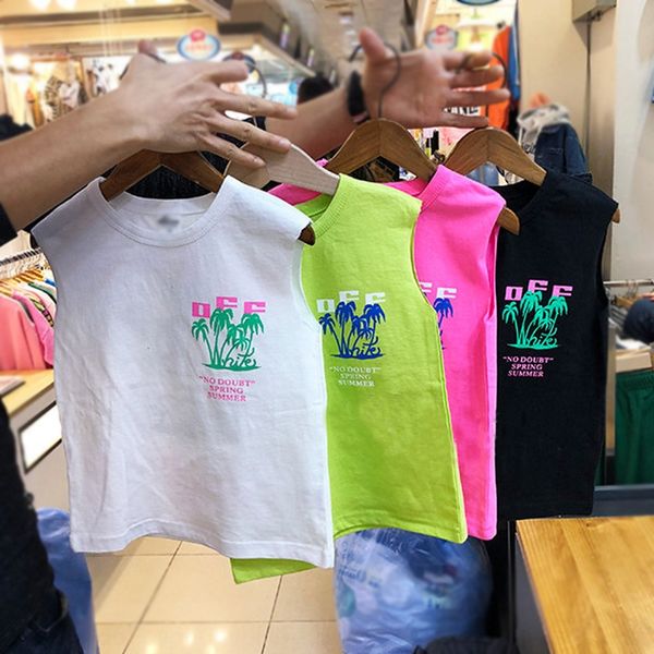 

e7uk3 корейский детская одежда нейтральный хлопка рукавов футболки для мальчиков и девочек 2020 летней детской одежды жилет нового дерева ко, Blue