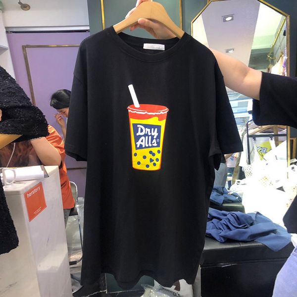 

women's t-shirt milk print compact fashion middle sleeve t-shirt dm001, White