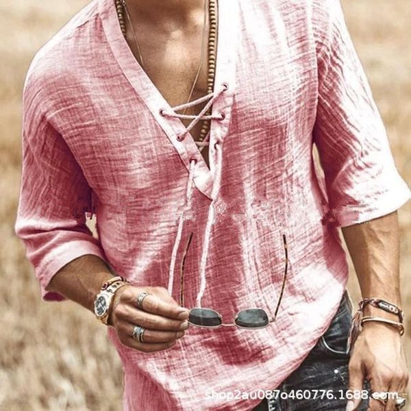 

wepbel casual solid color половина рукавом v-образным вырезом мужская шнуровка футболка футболка лето, White;black