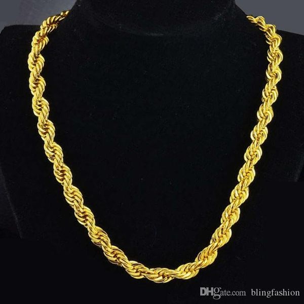 

hip hop 24 inches mens solid rope chain necklace 18k yellow gold filled statement knot jewelry gift 7mm wide, Silver
