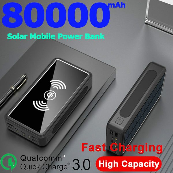 

80000mah solar power bank large capacity wirseles 4usb port external battery charger for xiaomi samsung smartphone