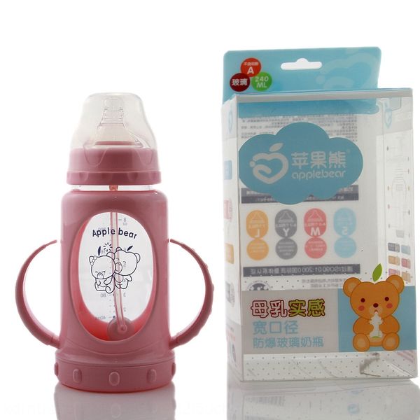 

bear newborn wide mouth baby feeding anti-fall glass milk milk bottle baby feeding bottle 240ml