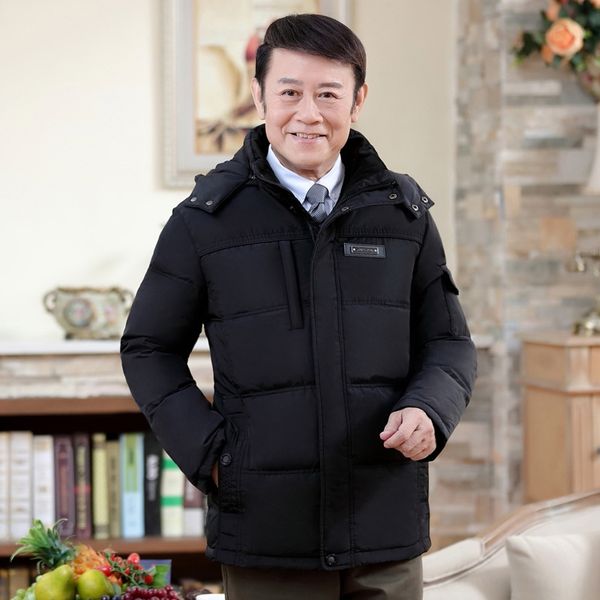 

middle-aged men's new warm jacketdown jacket jacketwinter dad clothes thickened extra warm down jacket casual coat, Black