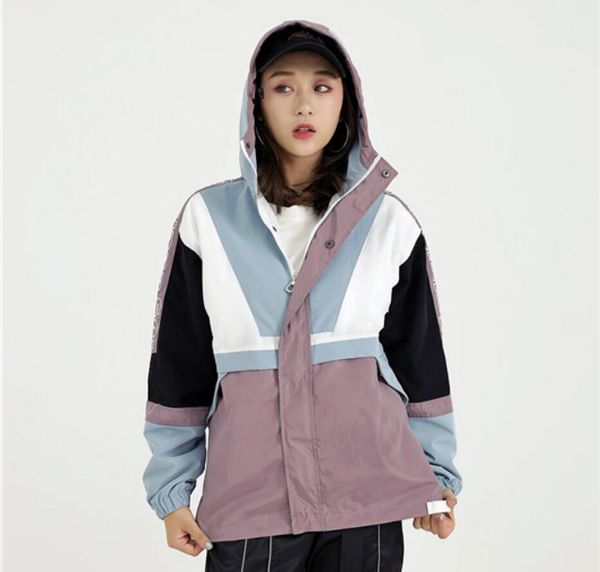 

2020 new fp9155 arrival women summer hooded contrast color zipper up jackets outwear windbreaker men casual spring autumn lightweight jacket, Black;brown