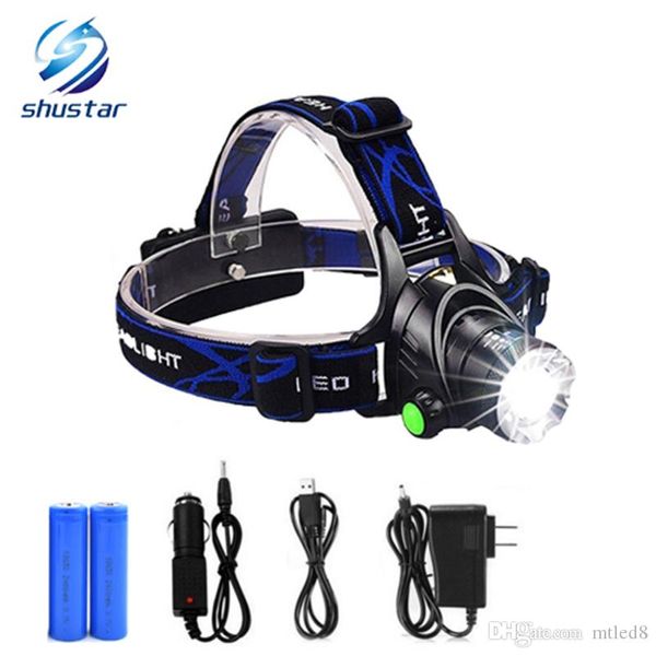 T6 faróis farol Zoom impermeável 18650 bateria recarregável Led Head Lamp bicicleta Caminhadas Camping Super Brilhante