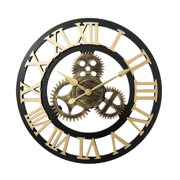 

industrial wooden mute wall clock american gear retro wall watch living room dining room decoration creative wall clock clock