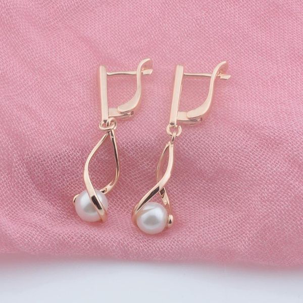 

fj 3 style women 585 rose gold color simulated pearl long snap new fashion drop earrings, Silver