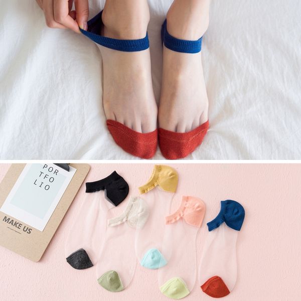 

card stockings summer new invisible women's shallow fashionable boat glass silk boat and socks color matching women's socks, Pink;yellow