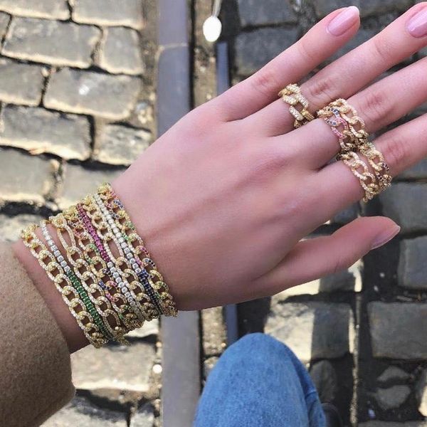 

thin 1 raw cz miami cuban chain bracelet white rainbow cz chains hip hop rock 2019 new women jewelry, Black