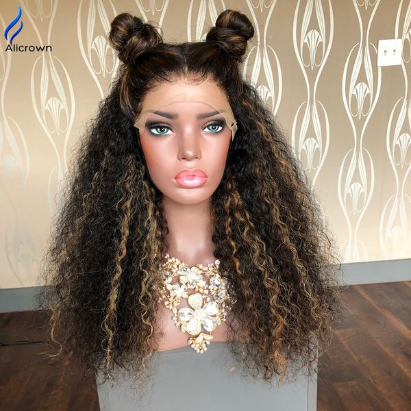 

alicrown 250% density 360 lace frontal wigs for women brazilian curly lace front human hair wigs non-remy middle ration, Black