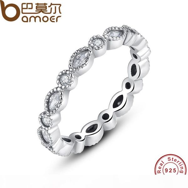 

yizhan bamoer 925 sterling silver очаровательной brilliant маркиза стекируемый палец кольцо с clear cz оригинального fine jewelry pa7130, Slivery;golden