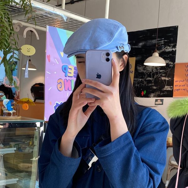 

hat female korean fashion painter's hat beret beret fashionable season thin front cap painter cap all-match, Blue;gray