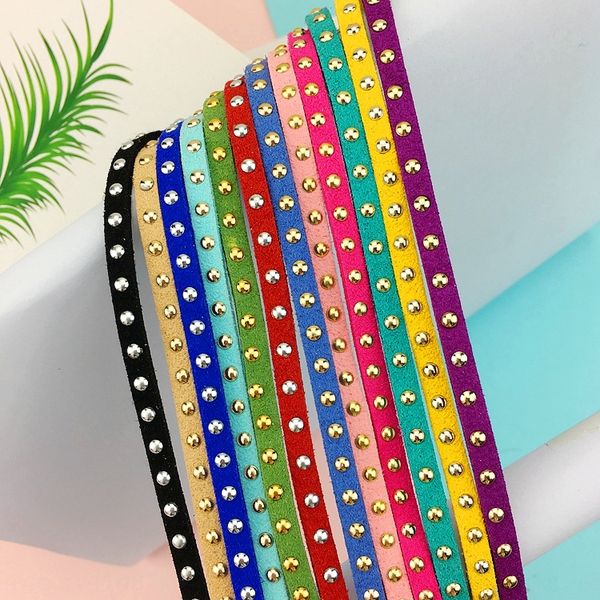 

ayp73 diy beaded accessories diamond korean velvet diy korean velvet gold silver rivet accessories colorful rope strap handmade beaded m