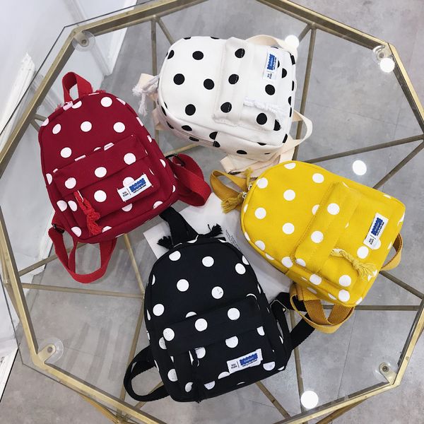 

wyr7h new kindergarten bag canvas small schoolbag polka dot cartoon backpack canvas light burden reduction male and female children travel b, White