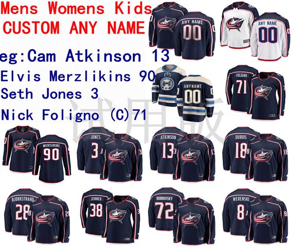 

columbus blue jackets jersey cam atkinson jersey elvis merzlikins seth jones nick foligno men navy white hockey jerseys custom stitched, Black;red