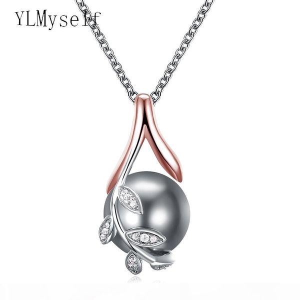 

dropshipping charms pendants rose gold plate pave grey pearl & cubic zircon crystal jewelry pendant necklace for women, Silver