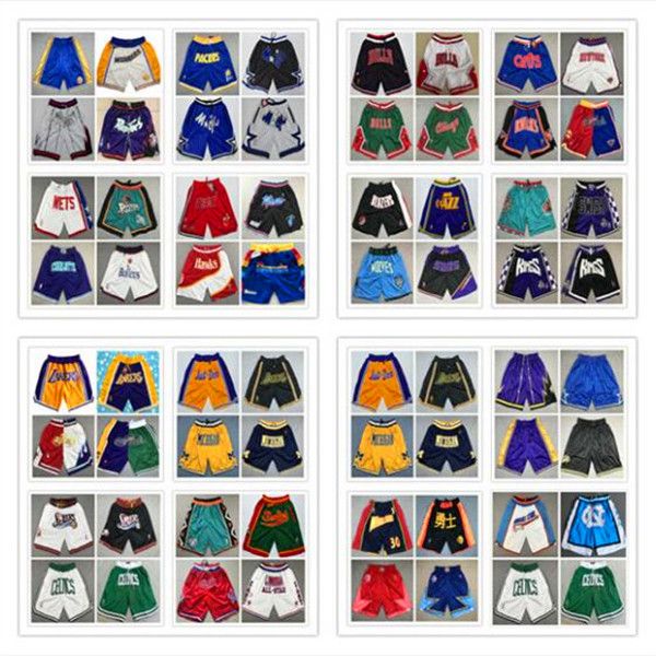 

stitched mens basketball just don pocket shorts hip-hop all city teams name year id tags throwback sweatpants sport big face new s-xxl, Black