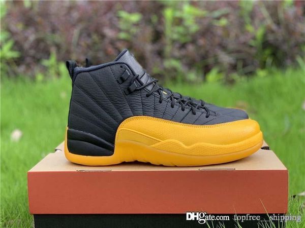 

2020 high air authentic 12 pe university gold men basketball shoes black 12s real carbon fiber retro outdoor sneakers 130690-070 with box