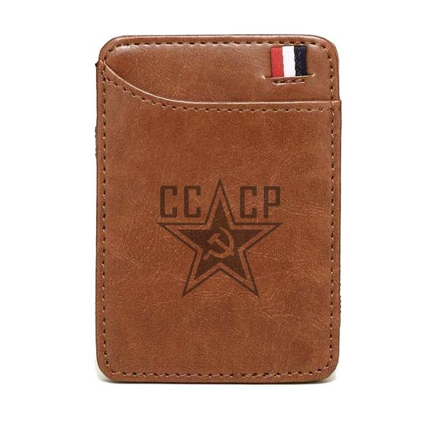 

2019 new fashion cccp soviet union scythe hammer leather magic wallets fashion men money clips card purse cash holder, Red;black