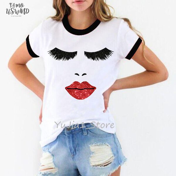 

vogue t shirt women plus size lips eyelash women makeup print t shirt camiseta mujer ulzzang harajuku shirt femme white tshirt