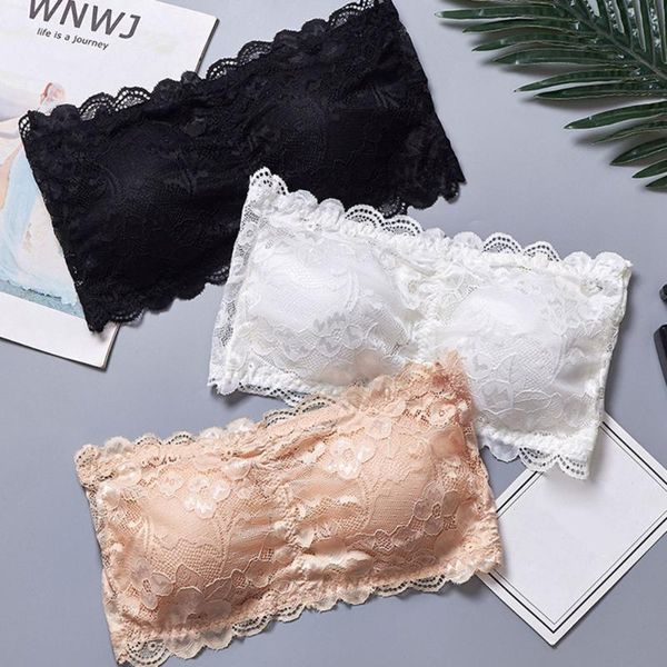 

bras ladies lace padded bra seamless strapless for women embroidery underwear soft bralette push up, Red;black