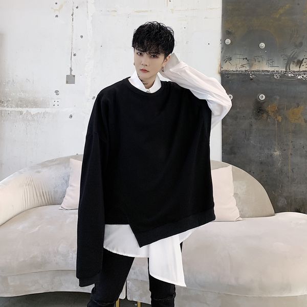

men irregular bat sleeve loose casual black pullover hoodie male women japan style streetwear punk gothic sweatshirt coat
