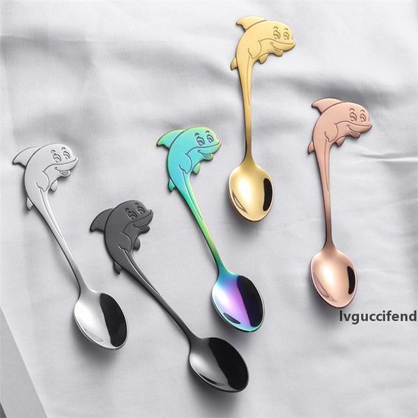 

dolphin kid spoon coffee cup spoon cute glossy colorful stainless steel 304 small spoon new arrival