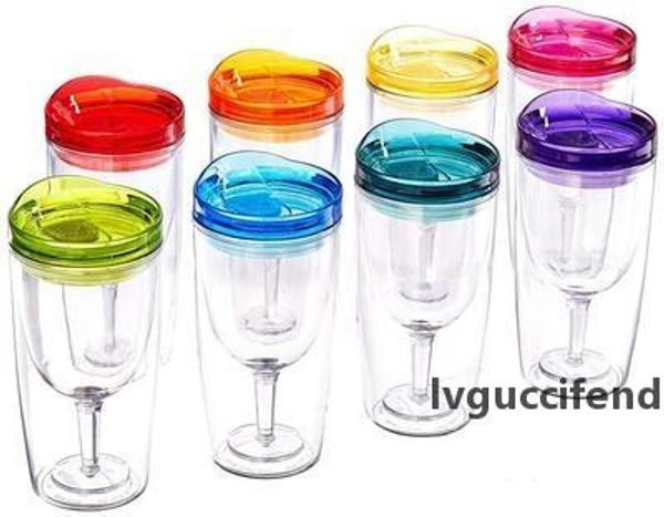

plastic insulated wine tumbler cup with drink through lid stemless plastic wine glasses with slid lid multi color