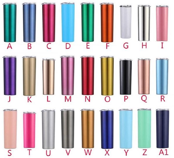 

new 27 colors 20oz skinny tumbler straight cup slim tumbler seamless insulated coffee mug with lid straw double layer vacuum water bottles
