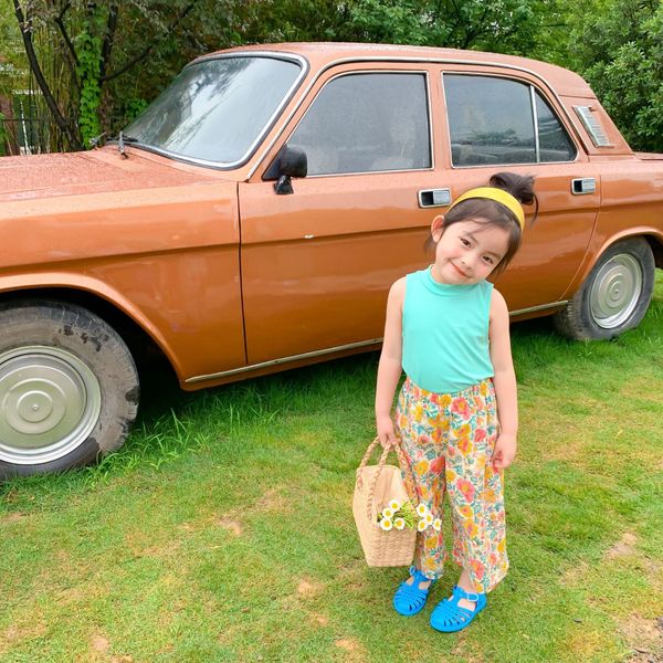 

summer girl vest 2020 new cotton vest shirt sleeveless baby thin base shirt little girl western style t-shirt, Blue