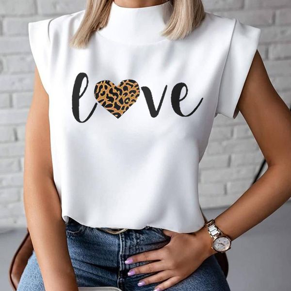 

lips print women blouse shirt 2020 summer casual stand neck pullover elegant women ladies fashion blouse short sleeve blusa, White