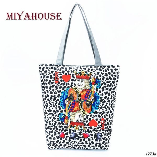 

miyahouse playing card printed female shoulder bag symmetric geometry design canvas lady beach bag large capacity women tote