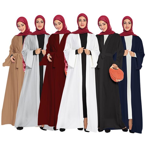 

Solid Color Open Abaya Kimono Dubai Kaftan Islam Muslim Hijab Dress Jilbab Abayas For Women Caftan Robe Turkish Islamic Clothing