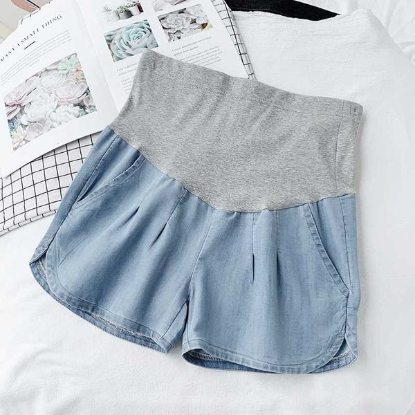

pregnant women denim trousers summer loose empire shorts fashion belly shorts side split maternity short jeans fashion pants, White