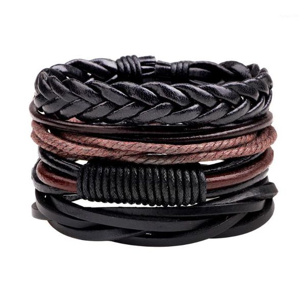 

funique 5pcs / set handmade braided bracelet simple wax rope leather bracelet multilayer adjustable leather bracelets & bangles1, Golden;silver