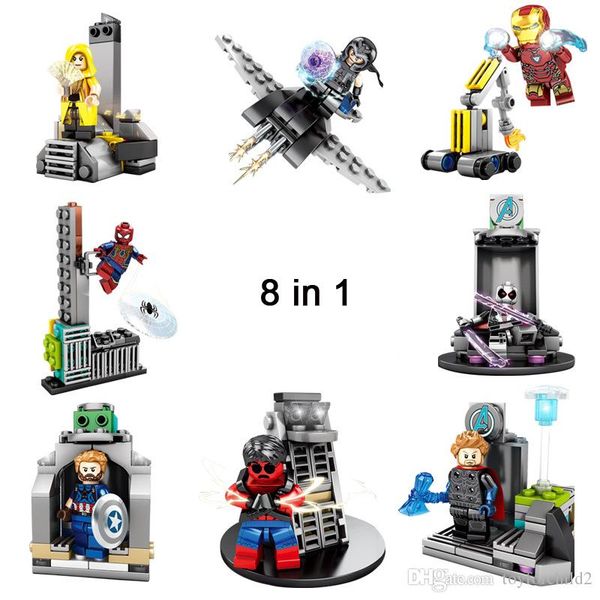 

8 in 1 marvel stark industries tower super hero building blocks toy the avengers headquarters base mini action figure
