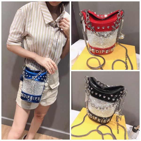 

bucket bag female 2020 new fashion diamond women handbag chain bag shoulder slung small crossbody bags wild rhinestone ladies