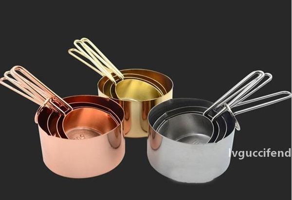 

copper stainless steel measuring cups 4 pieces set kitchen tools making cakes and baking gauges measuring tools