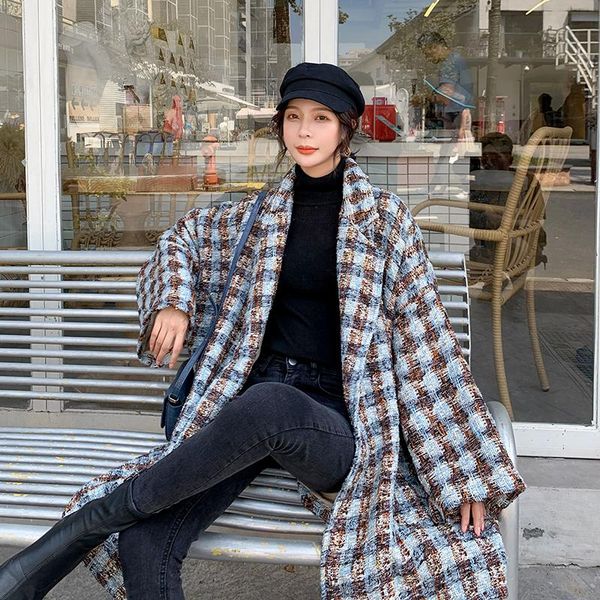 

oversize fashionable small fragrant wind tweed jacket 2020 winter new casual wind woolen coat thickened warm women jacket w46, Black