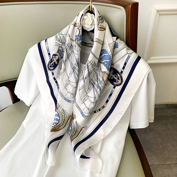 

luxury lady beach silk scarves travel shawl spring and autumn new style headscarf women's fashion printing large square scarf, Blue;gray