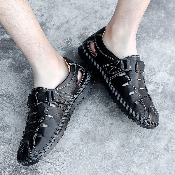 

summer men sandals genuine leather men beach shoes size 39-48 casual shoes slippers sneakers summer flip flops *, Black