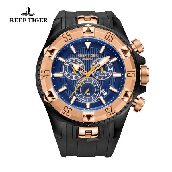 

Reef Tiger/RT Men Sports Watches Quartz Watch with Chronograph and Date Big Dial Super Luminous Steel Designer Watch RGA303