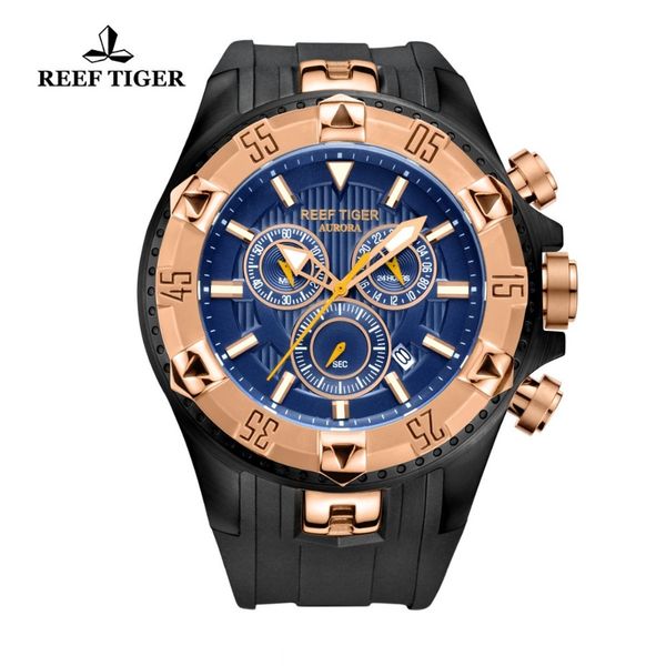 

reef tiger/rt men sports watches quartz watch with chronograph and date big dial super luminous steel designer watch rga303, Silver