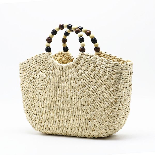 

2020 new bead handle moon bag straw bag women's straw handmade woven basket wicker summer grass bags